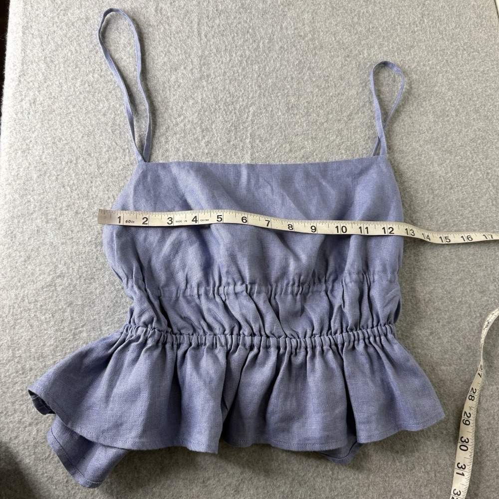 Reformation Blue Pollie Linen Crop Top Ruffle Beach Boho Womens Medium - Picture 3 of 7